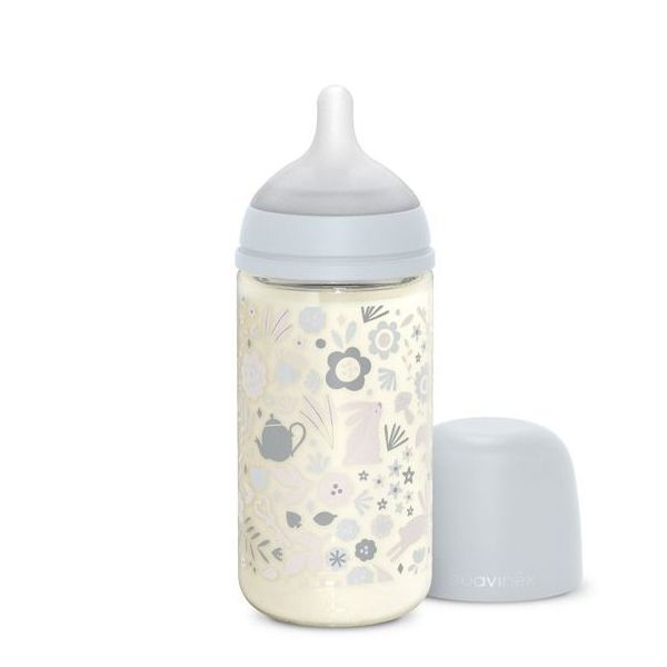 SUAVINEX WONDERLAND SX PRO GLASS BIBERON 240 ML M – biberon qelqi antikolik me tetinë fiziologjike, rrjedhje mesatare