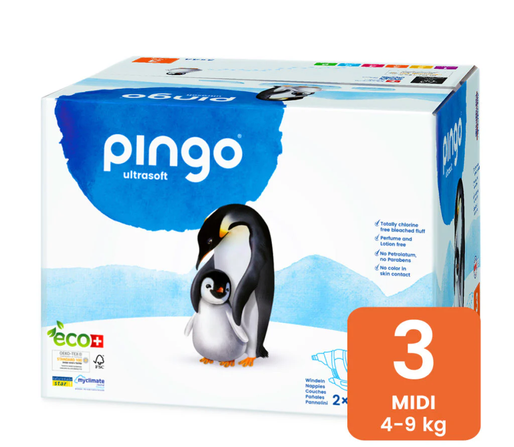 PINGO ECO MIDI SIZE 3 4–9 KG 44 DIAPERS – pelena ekologjike për bebe, madhësia 3