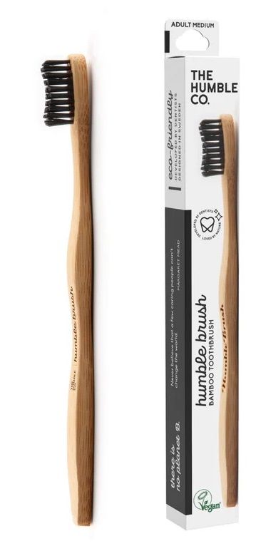 THE HUMBLE CO. HUMBLE BRUSH ADULT BLACK MEDIUM – furçë dhëmbësh bambuje për të rritur, peri mesatare